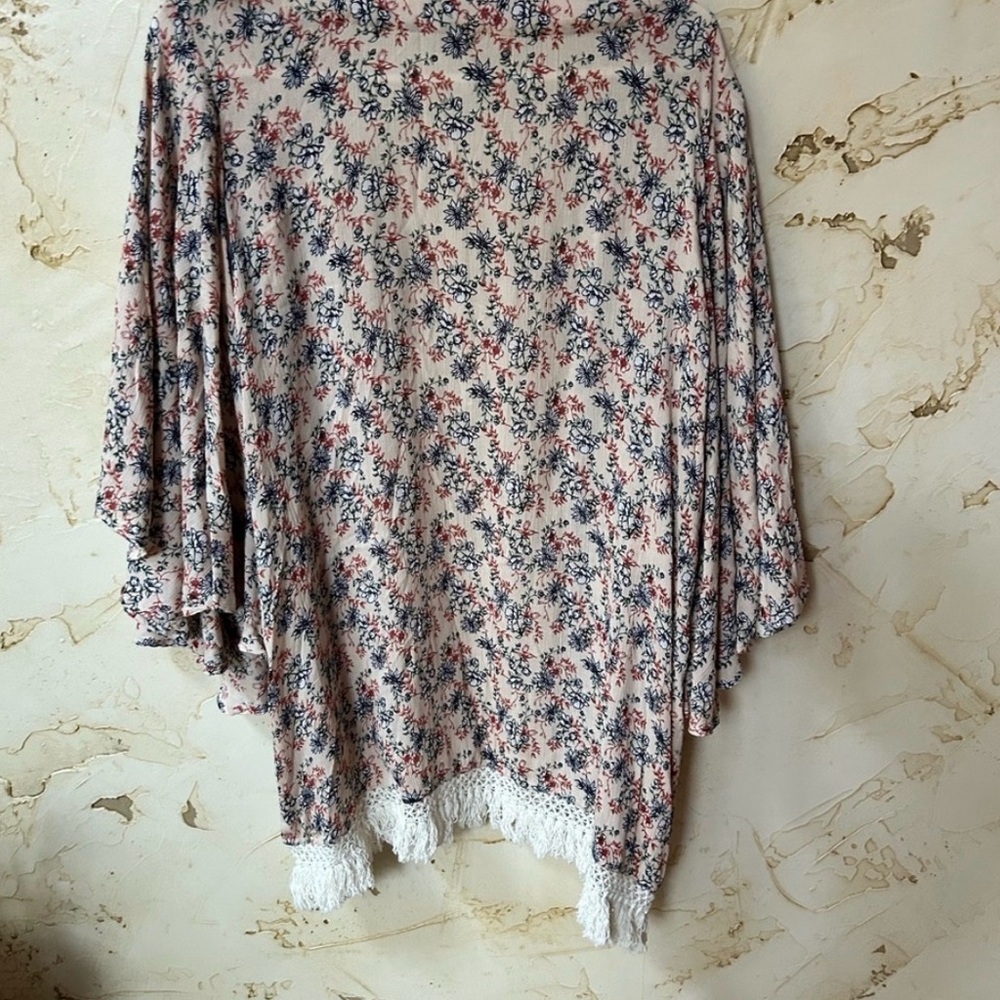 NWT Rock & Roll Denim Floral Fringe Kimono | Boho Western Festival Large - Picture 6 of 9